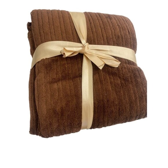 Brown Ribbed Throw Blanket Soft Fuzzy Gift Wrapped - Picture 4 of 7